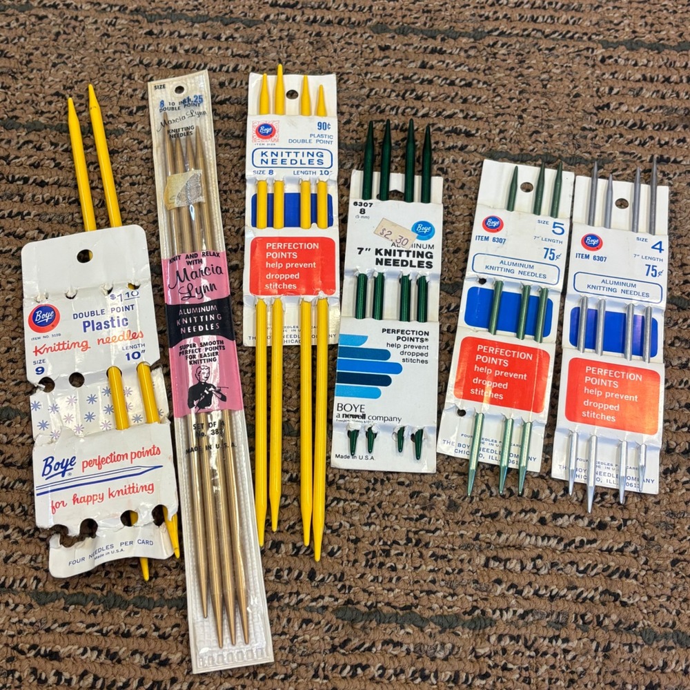 Vintage Boye Marcia Lynn Double Point Knitting Needles Lot Aluminum Plastic 6pk